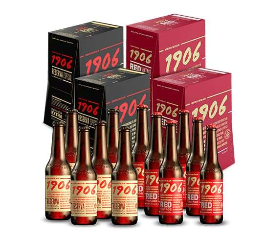 Cervezas 1906 Pack Combinado - 2 packs de 1906 Reserva Especial 33cl + 2 pack de 1906 Red Vintage 33cl - 24 botellas en total