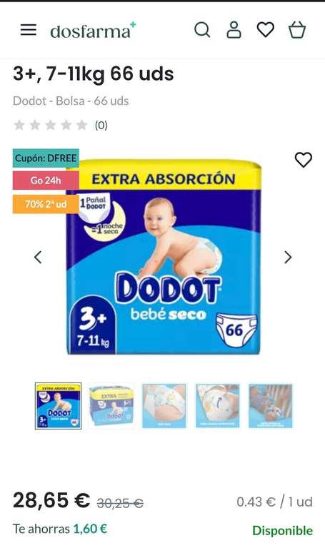 198 pañales Dodot Bebé Sensitive Talla 3 + 40 toallitas Gratis por 45,70€