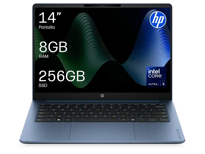 Portátil HP OmniBook 3 AI 14" 2K (Intel Core Ultra 5 225U con NPU, 8GB RAM, 256GB SSD, chasis ligero, Sin SO, Sin cargador, en tienda)