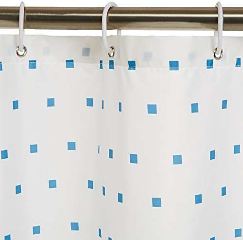 Amazon Basics - Cortina de ducha de tejido estampado (180 x 200 cm), diseño de cuadros azules