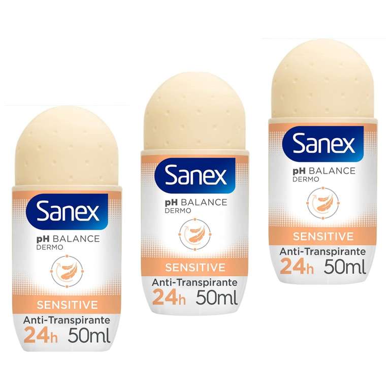 3 x Sanex pH Balance Dermo Sensitive Desodorante Roll-On, 50ml [Unidad 0'95€] Otros en descripción