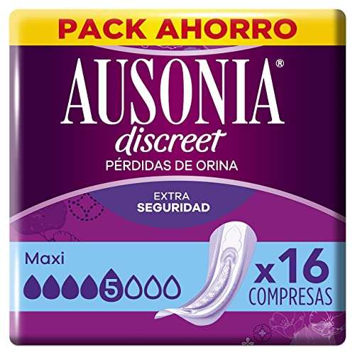 Ausonia Discreet Compresas Noche Incontinencia Mujer, Maxi, 16 Unidades, Protección Completa que Apenas Notarás.