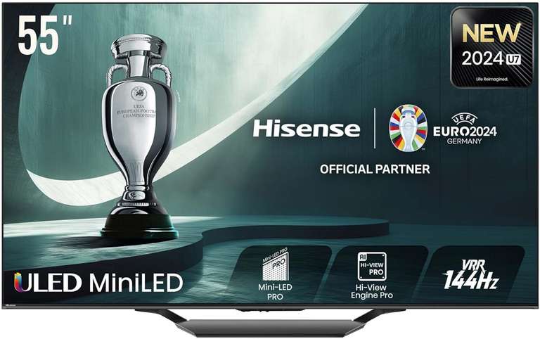 Hisense 55U7NQ - Mini-LED TV, 55 Pulgadas, con Quantum Dot Colour, Modo Juego de 144Hz VRR 240 fps, Full Array. Precio Reembolso Incluido.