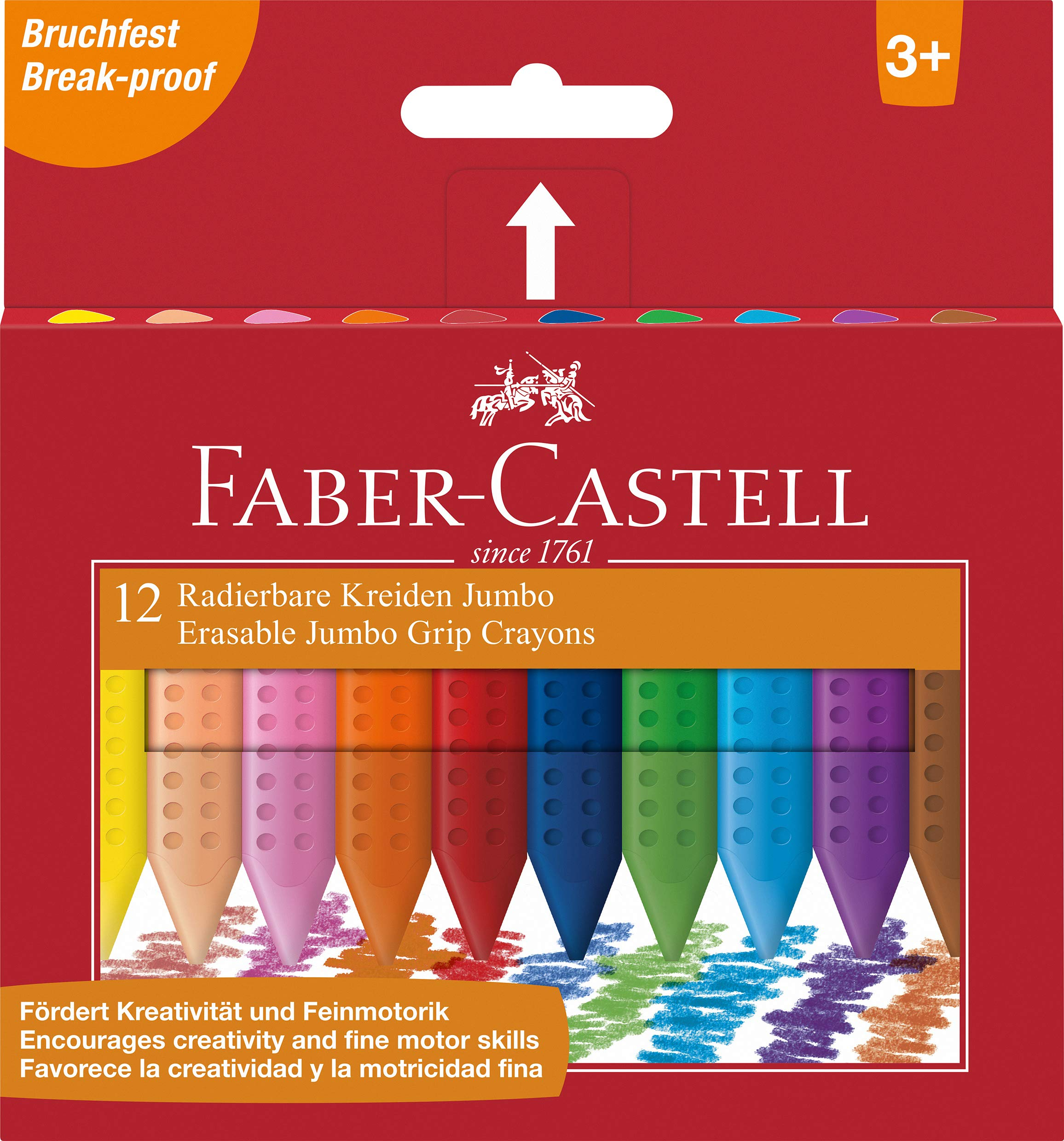 FABER-CASTELL 122540 - Tizas borrables Jumbo GRIP, estuche de cartón con 12 unidades