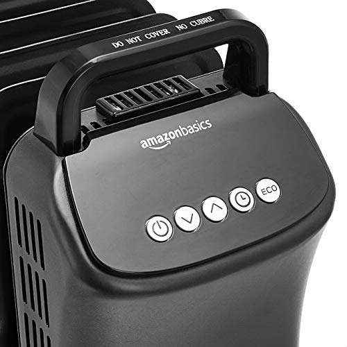 Amazon Basics - Radiador portátil de aceite, con control digital, 11 elementos ondulantes y control remoto, 2500 W