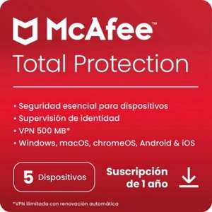 McAfee Total Protection 5 Dispositivos 1 Año Licencia Digital