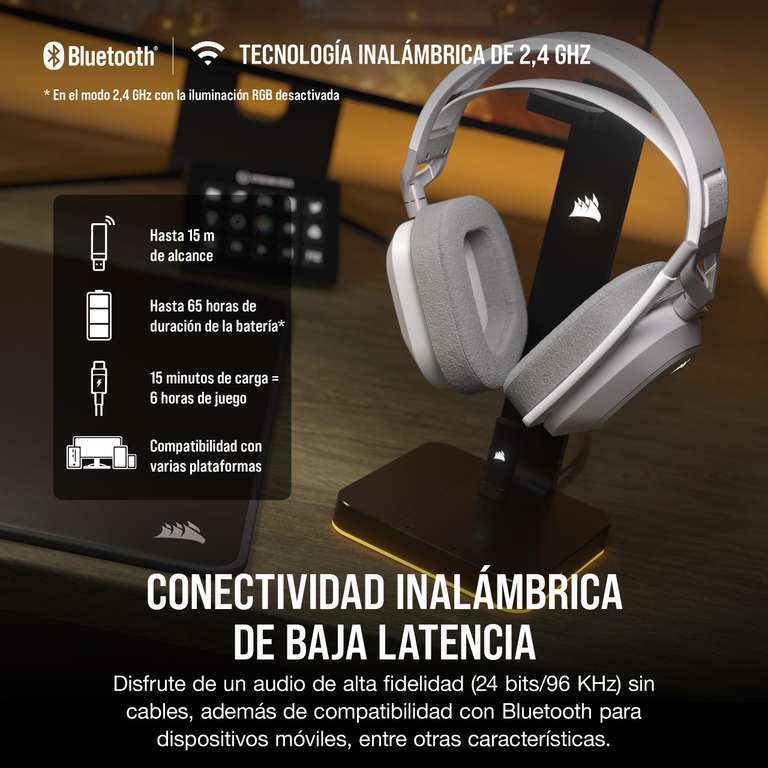 Corsair HS80 MAX Wireless Auriculares para Juegos Multiplataforma con Bluetooth - Dolby Atmos - Micrófono de Calidad