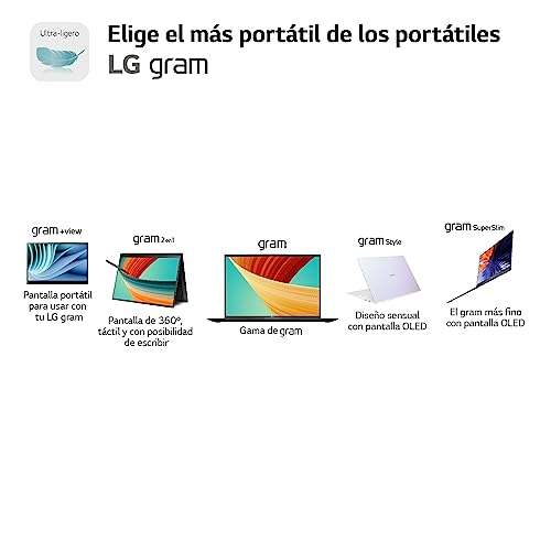 LG Gram 14ZB90R-G.AA75B - 14" IPS WUXGA, EVO i7 1360P, 16 GB RAM, 512GB SSD, 1 Kg, 24.5 h Autonomía, Windows 11 Home, Negro