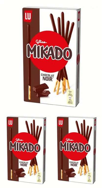 3x Mikado, Palitos de Galleta Crujientes de Chocolate Negro, Pack de 75 gr. 1'19€/ud