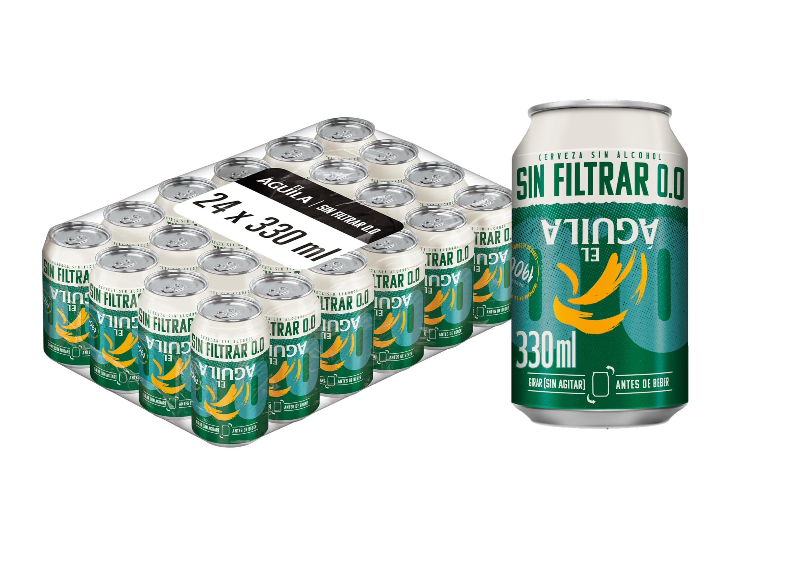 El Aguila Sin Filtrar 00 Cerveza Lager Especial Sin Alcohol Pack Lata, 24 x 33cl