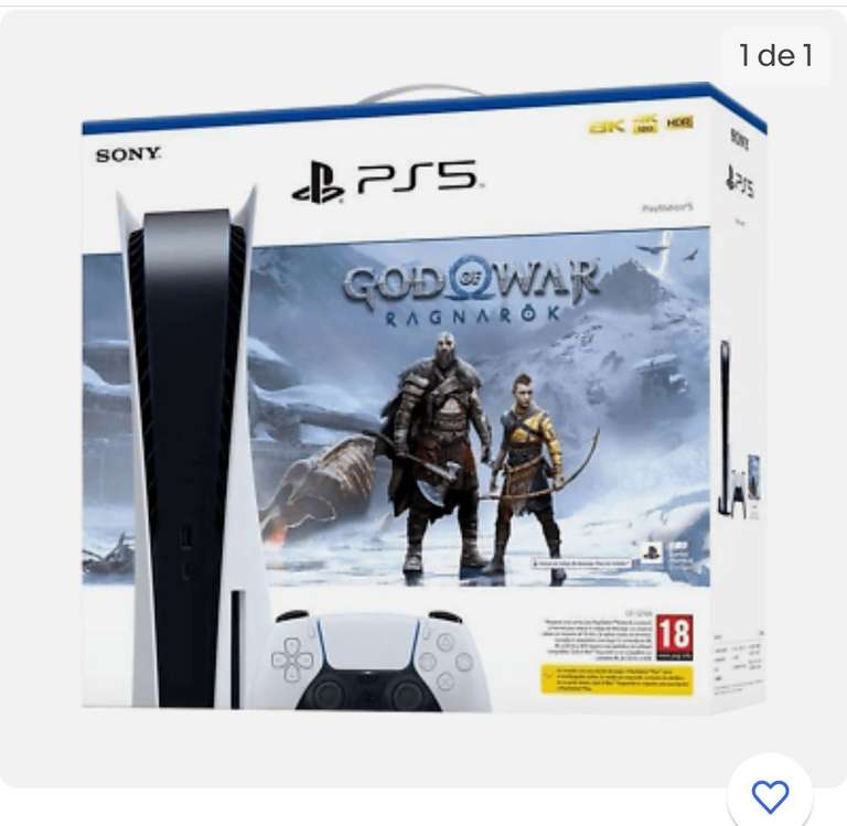 Consola - Sony PS5 Disco, 825 GB + Juego God Of War: Ragnarok (Vendedor Mediamarkt)