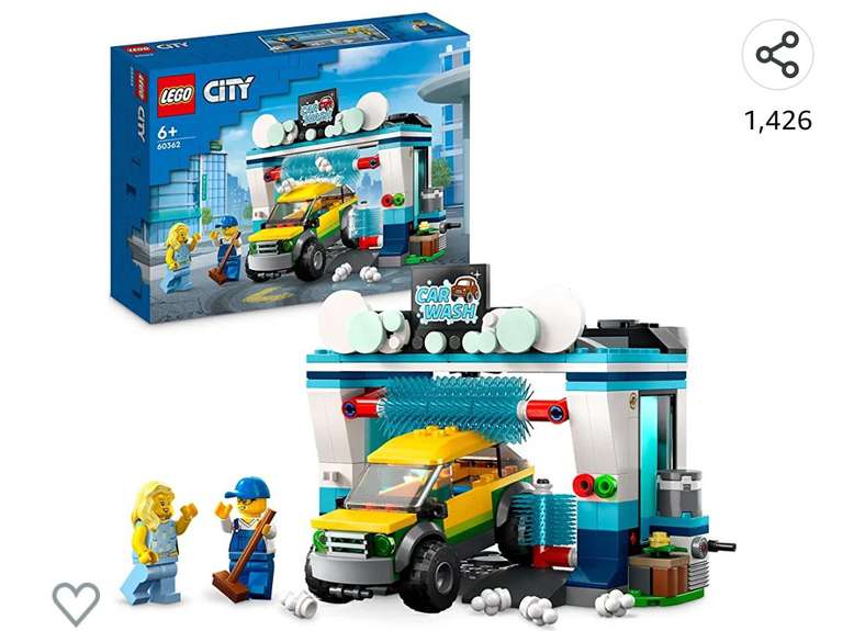 LEGO 60362 City Lavadero de Coches, Set con Cepillos de Lavado Giratorios, Vehículo y 2 Minifiguras