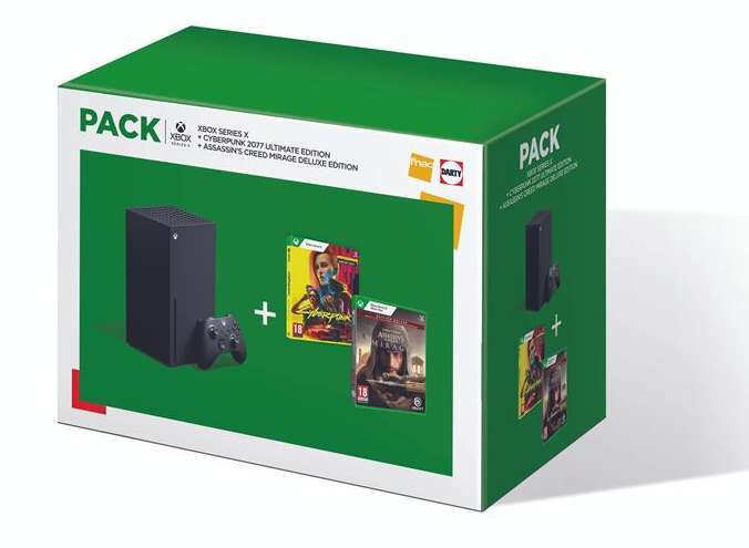 Pack Consola Xbox Series X + Cyberpunk 2077: Ultimate Edition + Assassin's Creed Mirage Deluxe Edition (FNAC Francia)