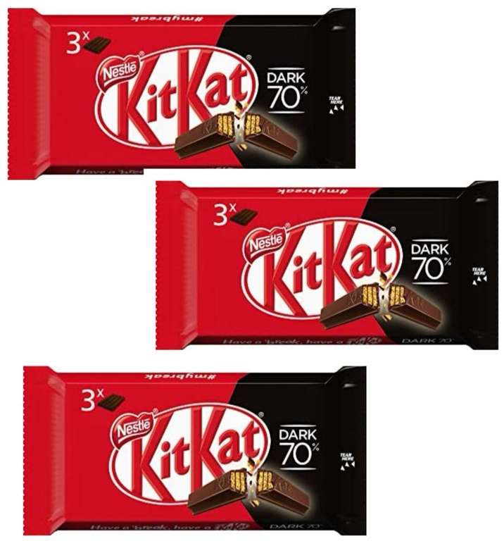 (3 UNIDADES) Nestlé Kitkat Dark 70% Chocolate Negro Barrita de Chocolate (1.32€/Und)