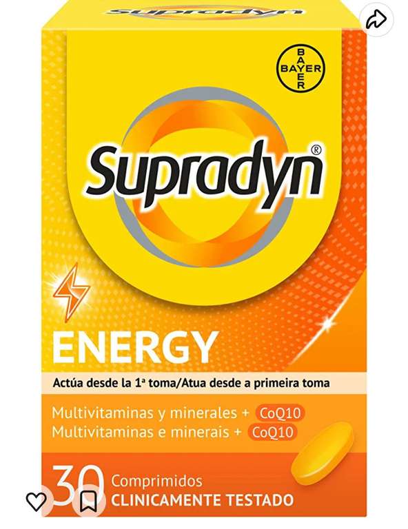 Multivitaminas, Supradyn Energy, 30 comprimidos, 1 Mes de Suministro, Complejo Vitaminico completo, Vitamina B12, B6, Coenzima q10