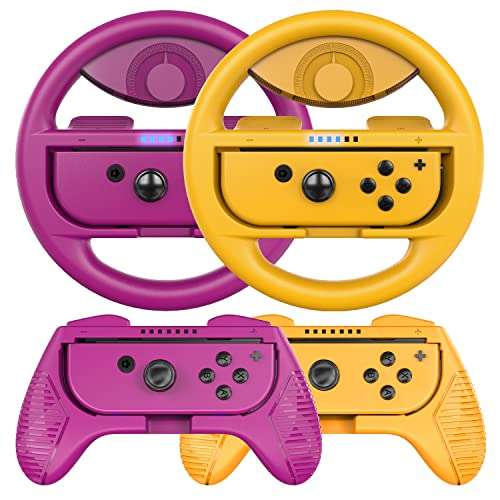 Pack 4 - Volante y Grip Switch, Joy-Con Racing Wheel Volante, para Nintendo Switch/Lite/Oled