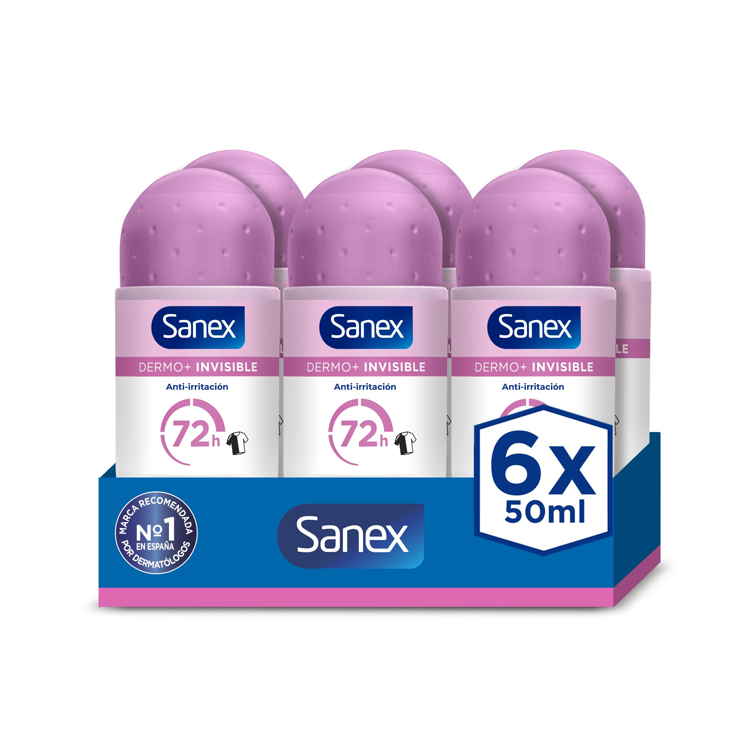 Sanex Dermo+ Invisible Desodorante Antitranspirante Roll-On 72 Horas 6 X 50ml –