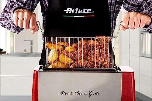 Ariete 730 Grill eléctrico, cocción vertical,reduce grasas y humo,temporizador ajustable 30 min,grill extraíble,lavable,antigoteo, 1.300 W