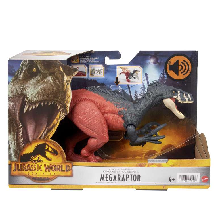 Jurassic World Dominion Roar Strikes Megaraptor Dinosaurio figura de acción con sonidos, juguete +4 años (Mattel HGP79)