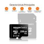 Amazon Basics - MicroSDXC, 256 gb, con Adaptador SD, A2, U3, velocidad de lectura hasta 100 MB/s