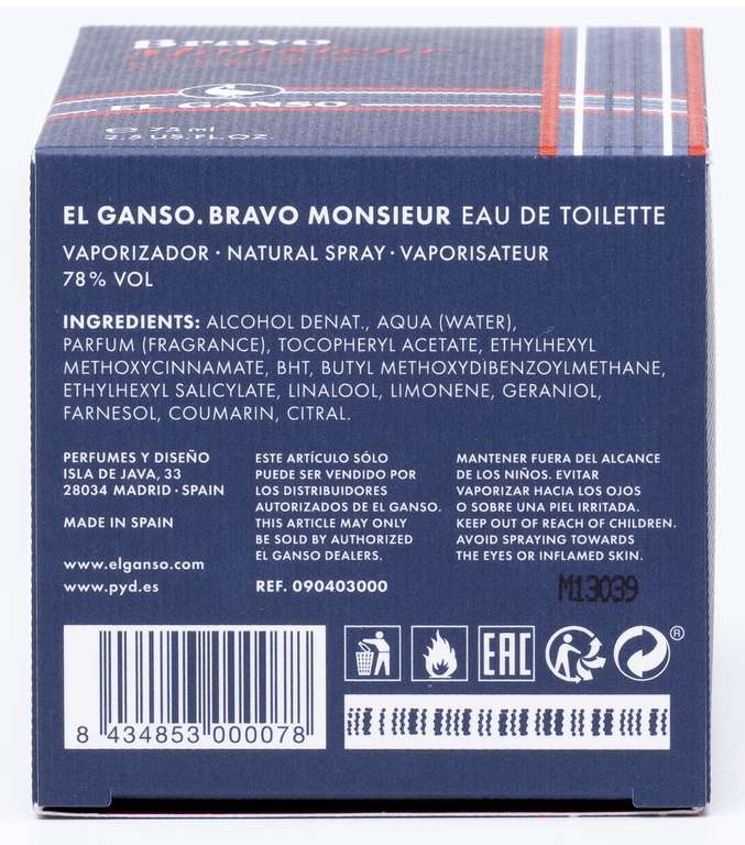 El Ganso Bravo Monsieur, Eau de Toilette para Hombre, Fragancia Aromática Amaderada,75 ml con Vaporizador(+ Link Primor pack 125+75 ml 37€)