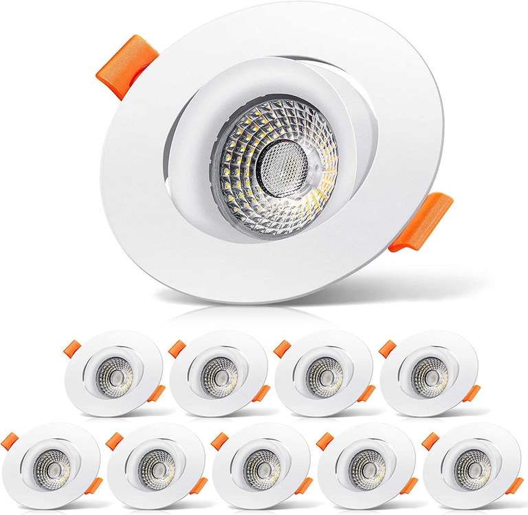 Juego de 10 focos LED giratorios Yunlights 10 x 10 W, GU10, de aluminio, 230 V, plano, regulable, 3500 K