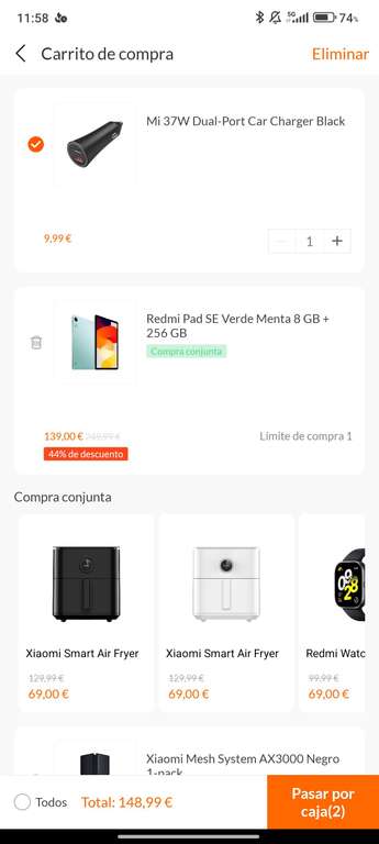Xiaomi Redmi Pad SE 8gb 256gb + Cargador de coche (Con mi points 119€)