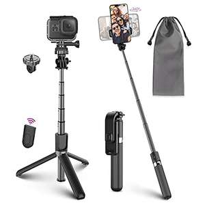 Palo Selfie Trípode, Selfie Stick 4 en 1 con Control Remoto Bluetooth, Calidad Aluminio, Rotación para Cámara Deportiva, Gopro 4-6.8"