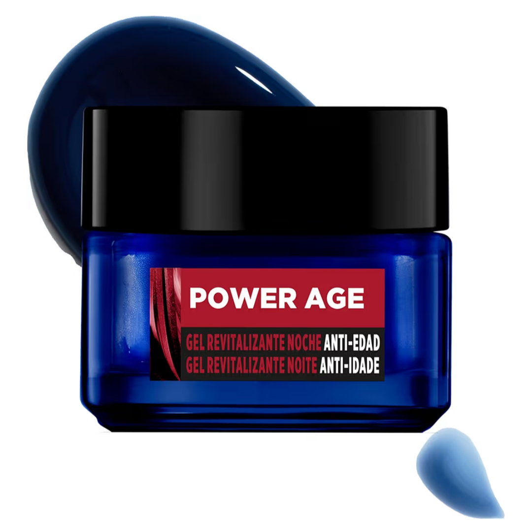 X 2 L'Oréal Men Expert Power Age Gel revitalizante de noche para hombres Anti-Edad y Anti-Arrugas, Potenciado con Ácido Hialurónico