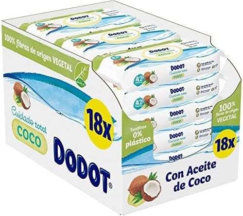 Dodot Toallitas Cuidado Total Coco para Bebé, 756 Toallitas Bebé con Aceite de Coco, 18 Paquetes