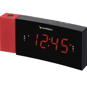 Sunstech FRDP3 - Radio despertador con proyector horario (USB de carga, función sleep y alarma dual), color rojo