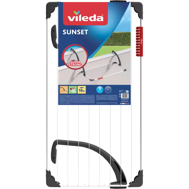 Vileda | Tendedero de balcón Vileda Sunset | Brazos plegables y esquinas protegidas | Brazos de resina muy resistentes