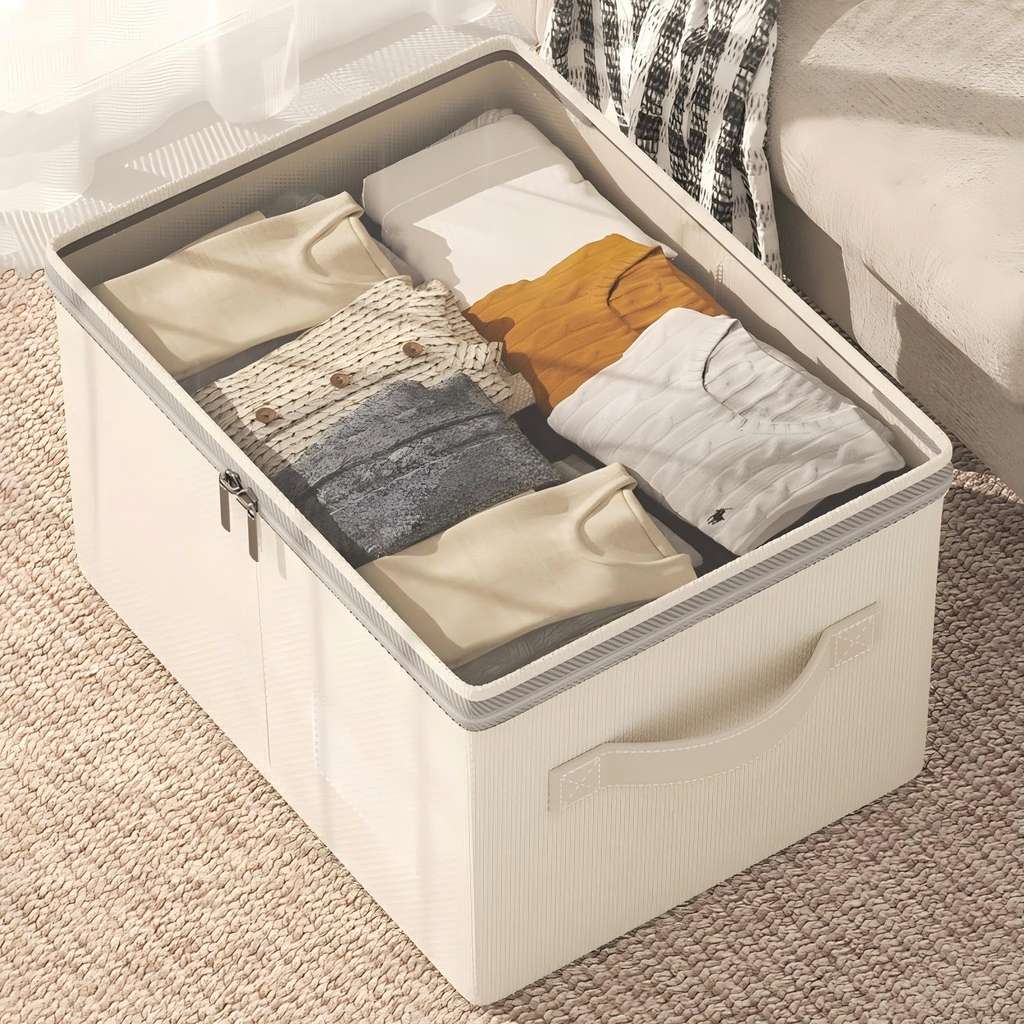 Pack De 3 Contenedores Plegables De 40 Litros - Con Tapa, Etiquetas Y Apilables, Para Almacenamiento