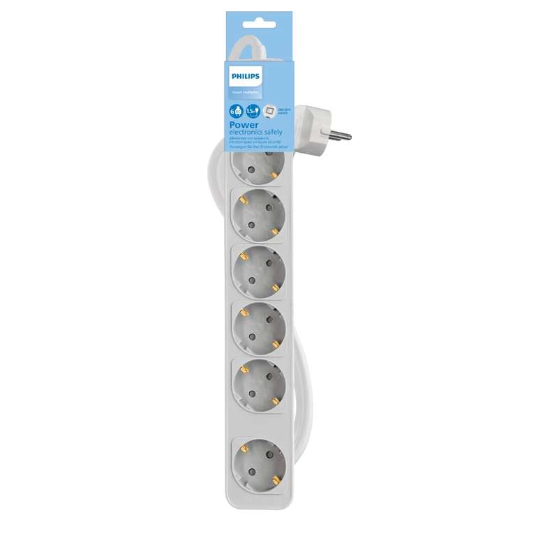 Philips - Regleta de 6 Enchufes, Cable de 1.5 Metros, Interruptor