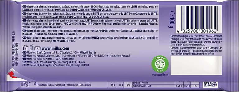 3x Milka Tableta de Chocolate Blanco de los Alpes 100g. 0'95€/ud