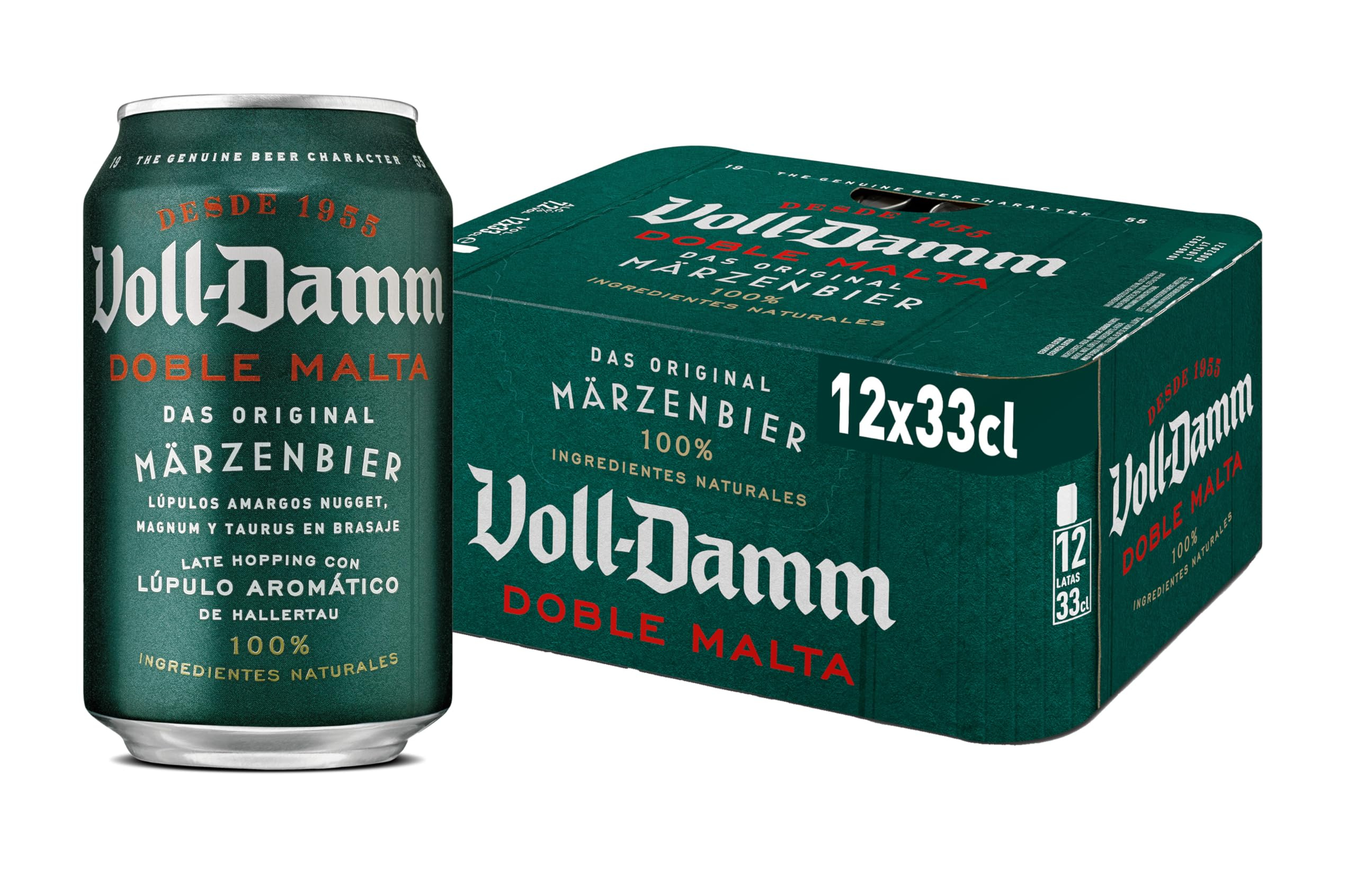 24 Voll-Damm | Cerveza Doble Malta | Toque Cítrico y Afrutado | Sabor Único | Espuma Consistente | Pack de 24 Latas x 33 cl