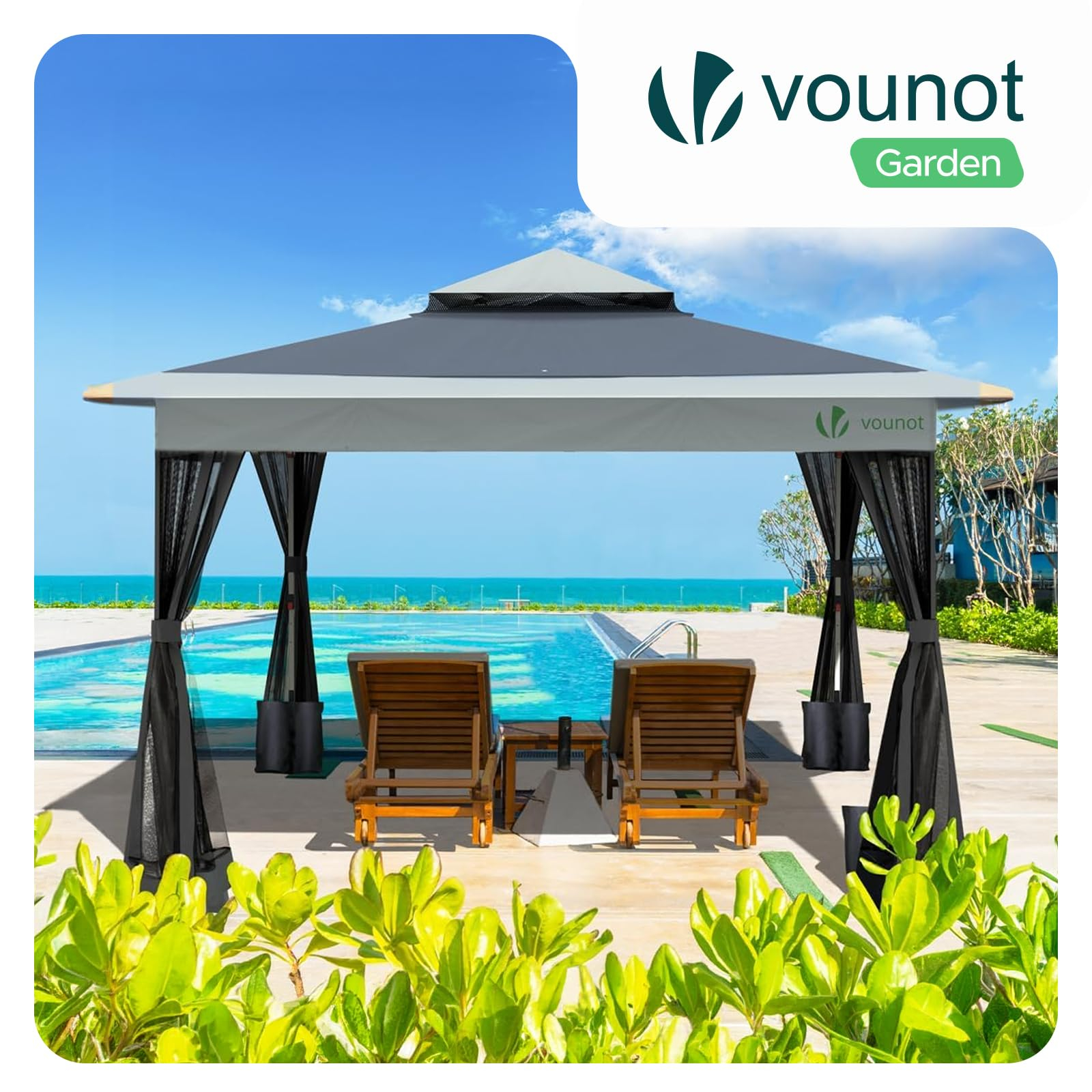 VOUNOT Carpa Plegable 3.6x3.6m con Malla, Pop Up, UV, Gris