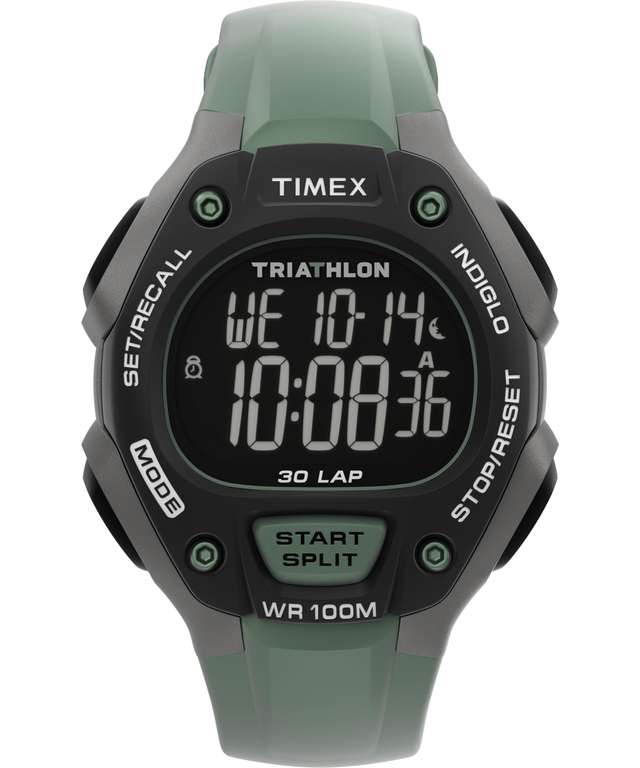 Timex Triathlon Classic TW5M67300 - Reloj de Hombre 38 mm, Correa Verde de Poliuretano, Esfera Digital y Caja Negra