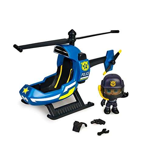 Pinypon Action - Mini Helicóptero de Policía, set de juguete de acción la comisaría, incluye muñeco con traje de pilotoy accesorios