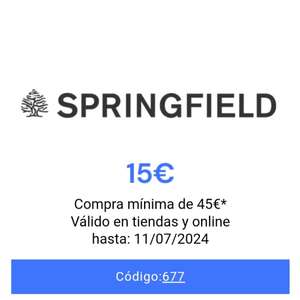 Springfield: 15€ de descuento en compras de 45€ [Válido en tienda y online. Solo para socios]