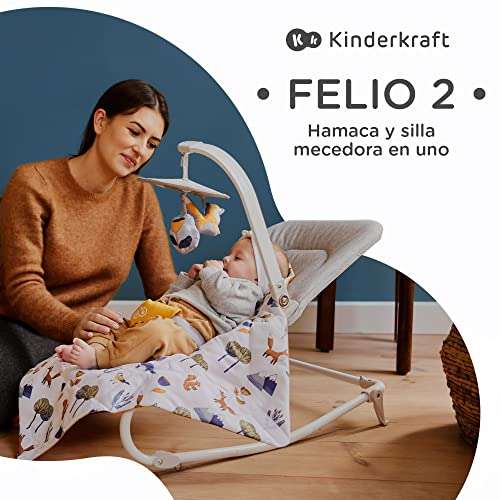 FELIO2 Hamaca Bebé, Balancín, Silla mecedora con manta envolvente, mosquitera y arco con 3 juguetes, vibraciones, 8 músicas