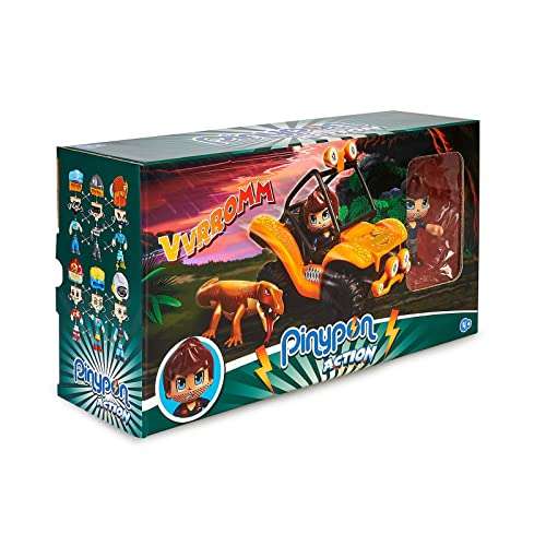 Pinypon Action Wild. Buggy con Gran Lagarto, con un Coche, un muñeco Explorador Pinypon y una Figura de dragón de Komodo,