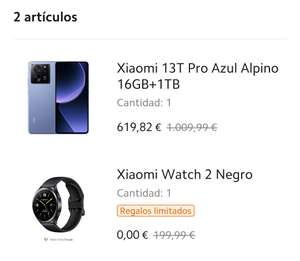 Xiaomi 13T Pro 16+1T + Watch 2 (Estudiantes) (396€ con puntos)
