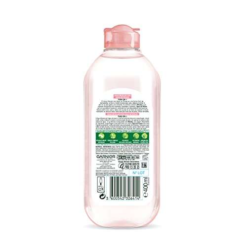3x Garnier Skin Active Agua Micelar con Agua de Rosas para Piel Apagada y Sensible, Desmaquilla, Limpia e Ilumina, 400 ml [2'45€/ud]