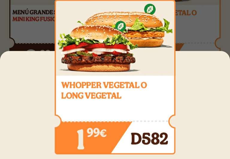 ¡Nuevo cupón! Whopper Vegetal o Long Vegetal por 1,99€