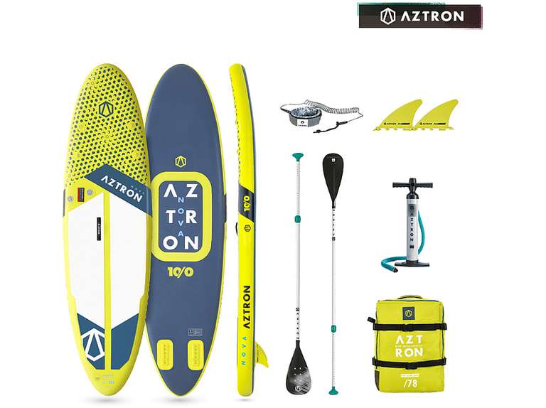Tabla Paddle Surf - Aztron AS012NOVA10FT0, Doble cámara de aire, Asa nailon, Amarillo