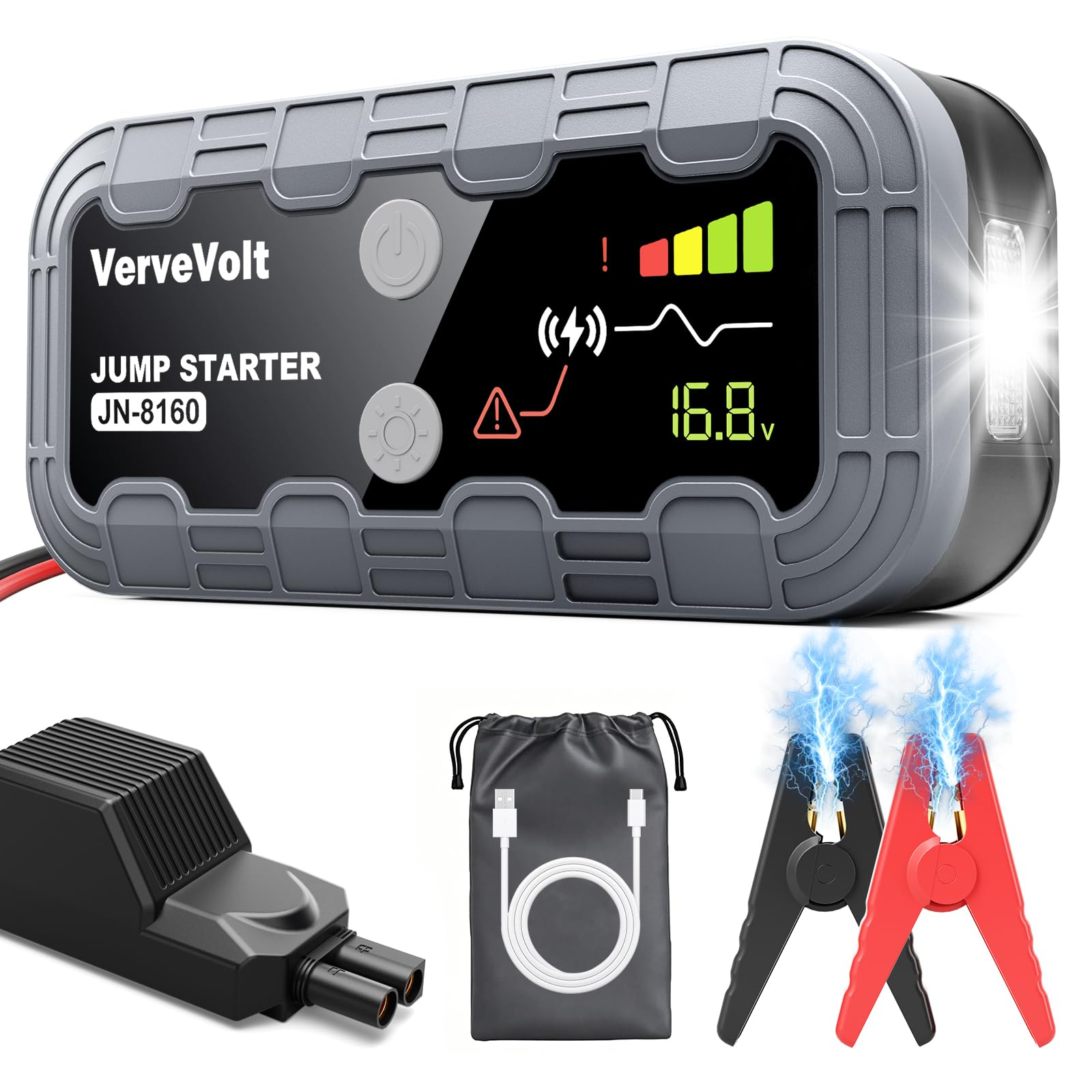 10000A Arrancador de Coches Portatil(10L Gas & 9L Diesel), Booster Bateria Grand éCran LCD y Linterna LED
