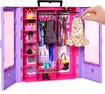 Barbie Fashionista Armario portátil para ropa de muñeca, incluye 6 perchas, no incluye muñeca, juguete +3 años