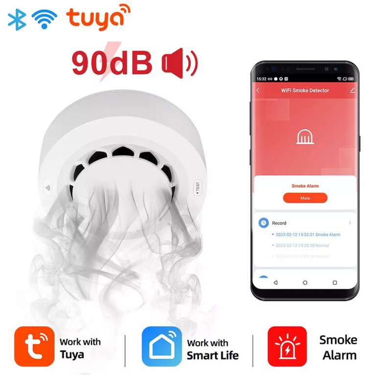 Detector de humo inteligente con WiFi, funciona con Tuya Smart Life