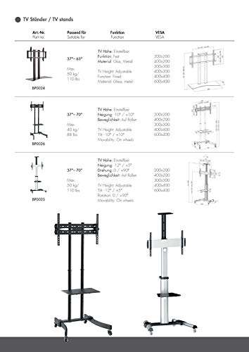 Soporte de pared para pantalla plana (35 kg, 81,3 cm (32"), 139,7 cm (55"), 200 x 200 mm, 400 x 400 mm, Negro, Acero inoxidable